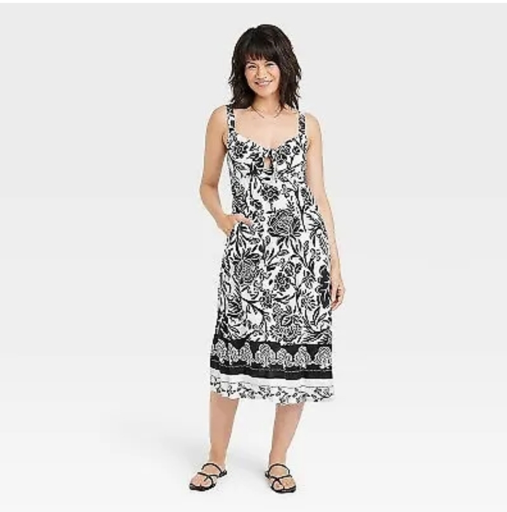 Women's Wide Strap Sleeveless A-Line Dress - Knox Rose Heather Black Floral XL